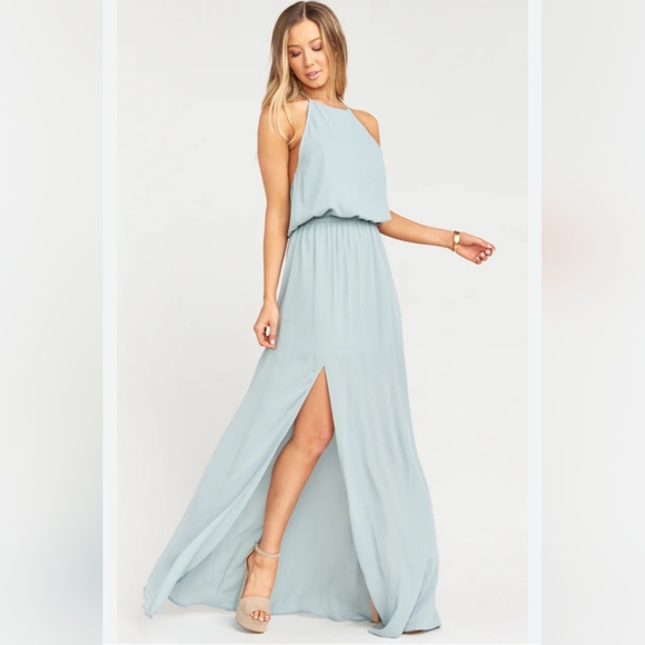 Show Me Your MuMu Heather Halter Dress in Dusty Blue, VGUC, Size S - Picture 1 of 7